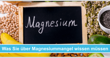 Ein Schild auf dem Magnesium steht und verschiedene Nahrungsmittel